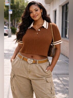 SHEIN Brown Textured Crop Top